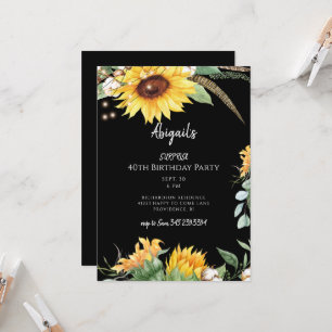 Invitation Tournesols noirs Fête d'anniversaire surprise