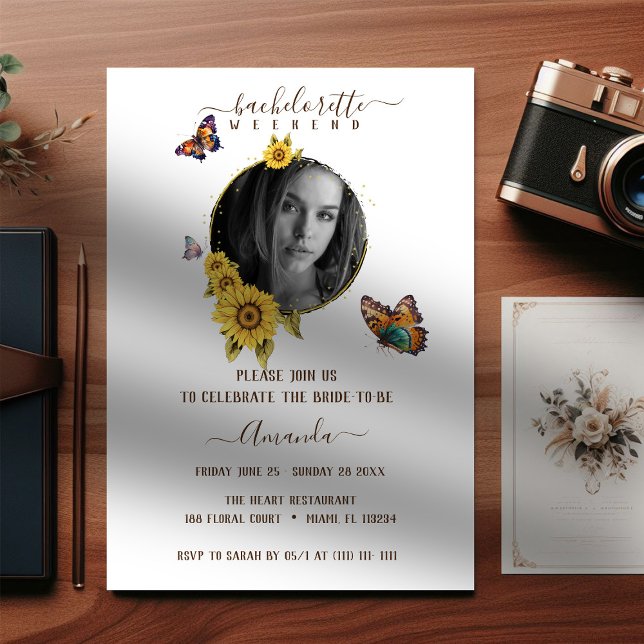Invitation Tournesols Papillon Élégant Week-end de l'Enterrem (Créateur téléchargé)