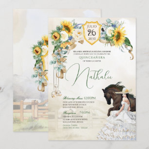 Invitation Tournesols Roses blanches Charra Quinceanera Ouest