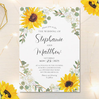 Invitation Tournesols Roses blanches Mariage botanique géomét