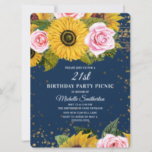 Invitation Tournesols Roses Roses Or Paillettes 21e Anniversa