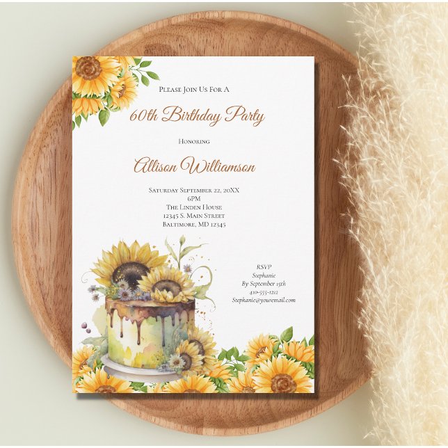 Invitation Tournesols Rustique fête d'anniversaire pour sa 60 (Créateur téléchargé)