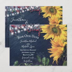 Invitation Tournesols Rustiques, Ardoise, Lumières Sauvez Not