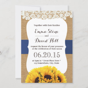 Invitation Tournesols Rustiques Burlap Mariage lacéré
