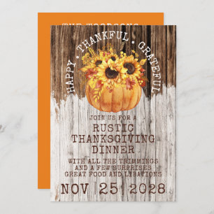 Invitation Tournesols Rustiques Citrouille Bois Thanksgiving