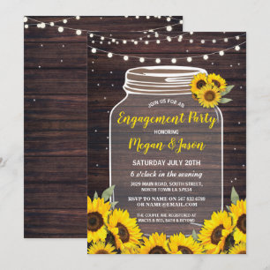 Invitation Tournesols rustiques en bois de pot de partie de
