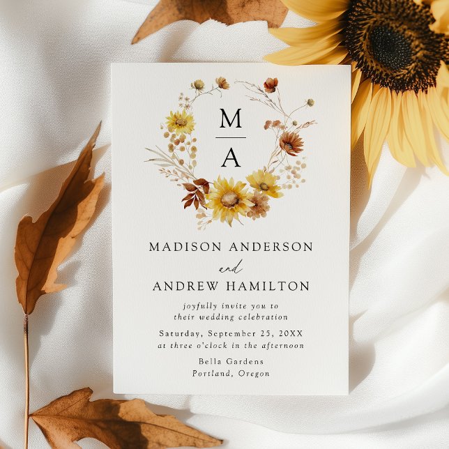 Invitation Tournesols Rustiques et Fleurs Sauvages Mariage Mo (Créateur téléchargé)