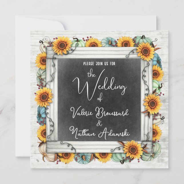 Invitation Tournesols rustiques et Mariage de automne Citroui (Devant)