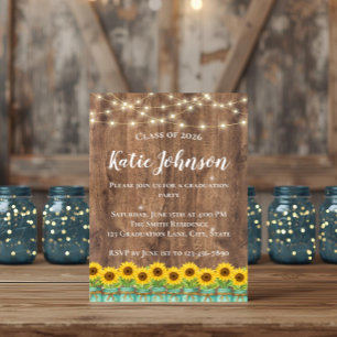 Invitation Tournesols Rustiques et Pot de Fleurs en Verre Ble