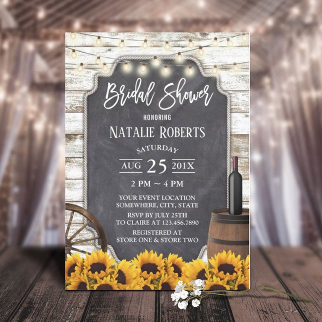 Invitation Tournesols rustiques Fête des mariées en bois Pati (Créateur téléchargé)