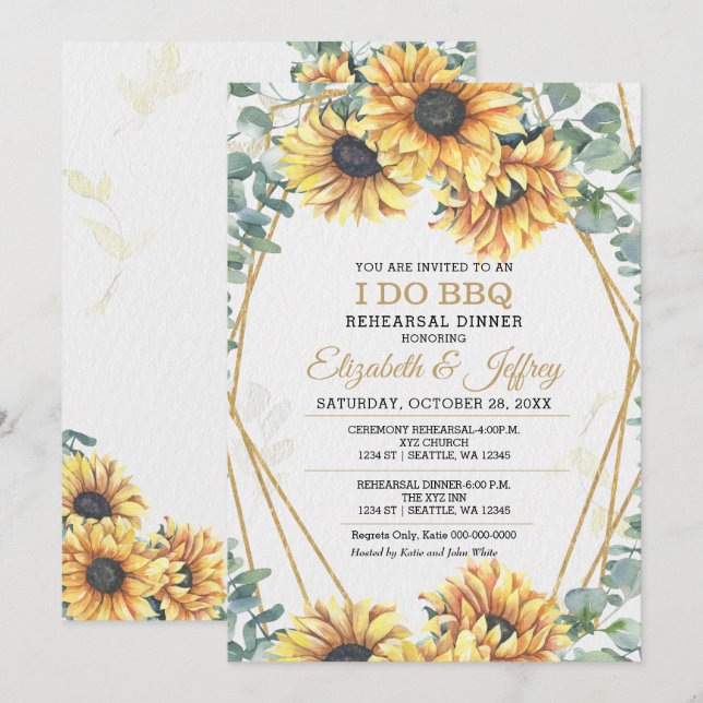 Invitation Tournesols Rustiques Je Fais Dîner De Répétition B (Devant / Derrière)
