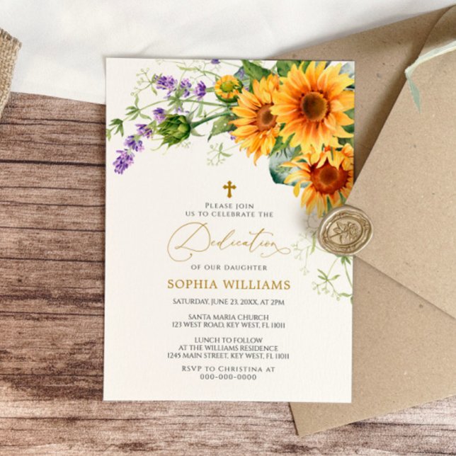 Invitation Tournesols Rustiques & Lavander Dedication Invitat (Créateur téléchargé)