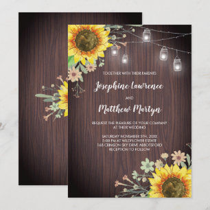 Invitation Tournesols rustiques Mariage de jarre en bois Maso