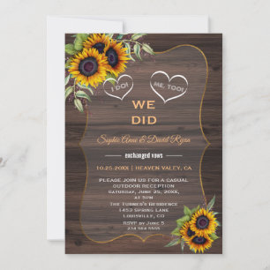Invitation Tournesols Rustiques Réception en Elopement en Boi