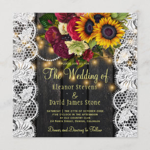 Invitation tournesols rustiques vintages et mariage rose en b