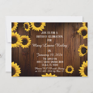 Invitation Tournesols sur Bois Élégance Rustique Anniversaire