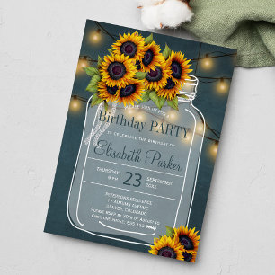 Invitation Tournesols sur tableau noir dans un pot mason pour