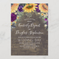 Tournesols violets Roses marguerites Mariage rusti