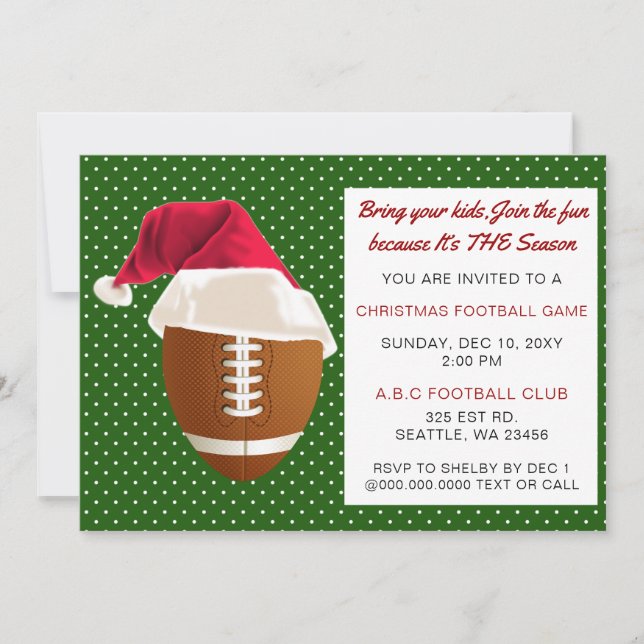 Invitation Tournoi de football de Noël rouge et vert (Devant)