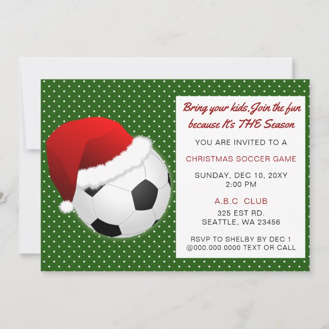 Invitation Tournoi de football de Noël rouge et vert (Devant)