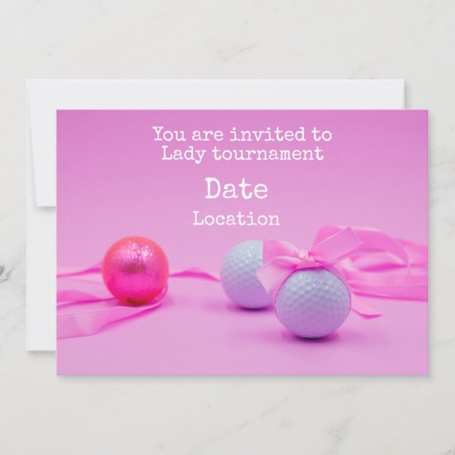 Invitation Tournoi de golf de la dame avec ruban rose boule d (Devant)