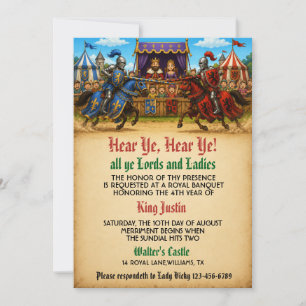 Invitation Tournoi de joute médiéval d'anniversaire royal de