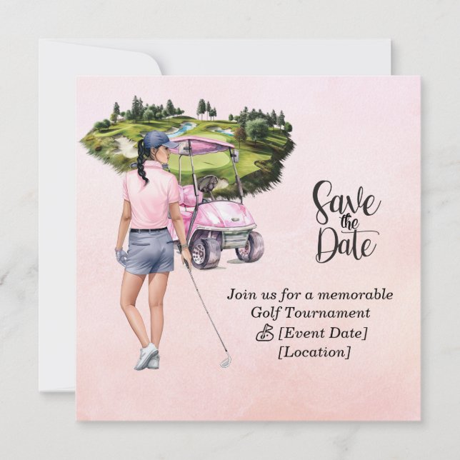 Invitation Tournoi féminin de golf Thème rose (Devant)
