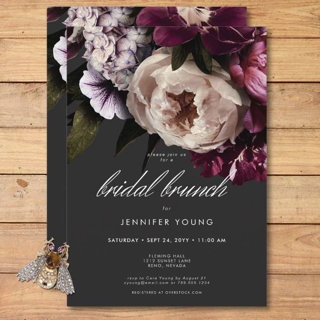 Invitation Tournois de crème de Bourgogne moderne Brunch nupt (Modern Burgundy Cream Peonies Floral Bridal Brunch Invitation)
