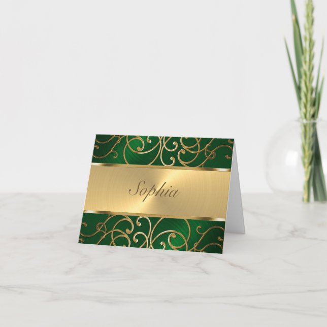 Invitation Tournois de Filigree vert et or de Quinceanera Eme (Devant)