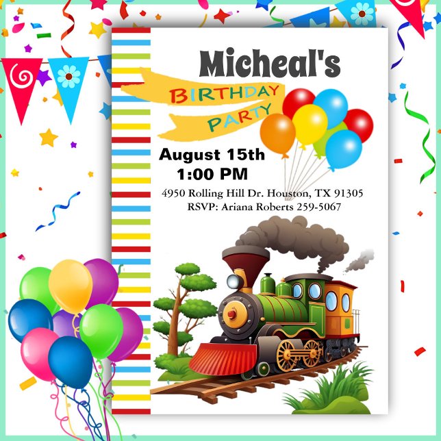 Invitation Tous à bord du Parti Train Anniversaire de enfant  (Créateur téléchargé)