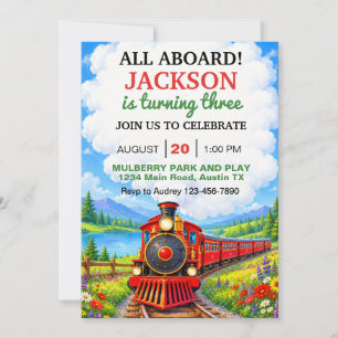 Invitation Tous à bord du train d'anniversaire du jeune enfan