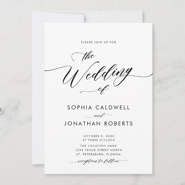 Invitation Tous en un Détails sur le Mariage de calligraphie  (Devant)
