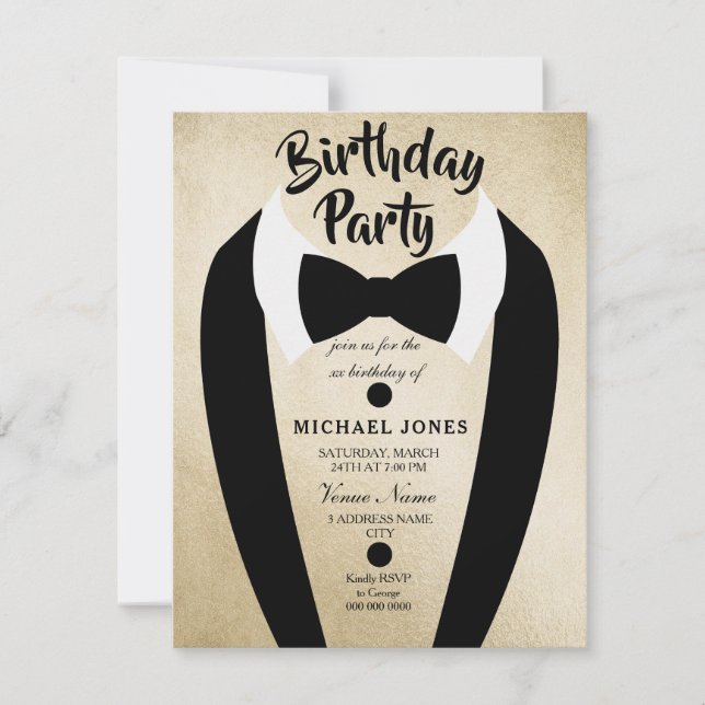 Invitation Tous les âges Mens Gold Bow Cravate Anniversaire I (Devant)