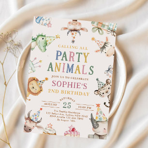 Invitation Tous les animaux de fête Safari Zoo Anniversaire 