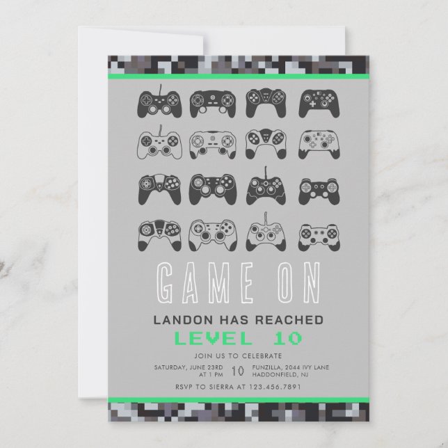 Invitation Tous les ans Jeux Vidéo Niveau Haut Joueur Anniver (Devant)