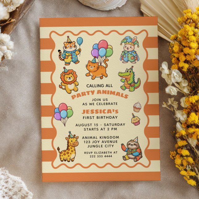 Invitation Tous les fêtards sont invités Premier anniversaire (Créateur téléchargé)