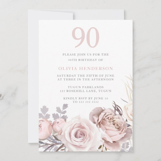 Invitation Tous les saisons Dusty Rose & Blush 90e anniversai (Devant)