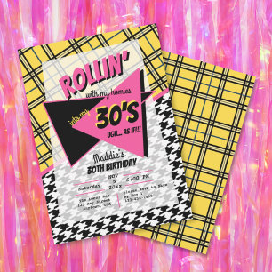 Invitation TOUT âge 90 rétro plaid houndstooth comme si anniv