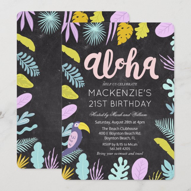 Invitation TOUT ÂGE - Aloha Tropical Palm Anniversaire Invita (Devant / Derrière)