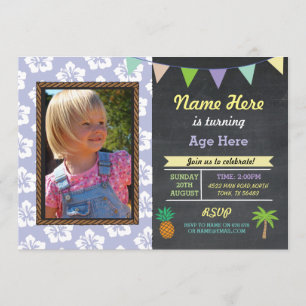 Invitation Tout âge Anniversaire Aloha Tropical Photo Party I