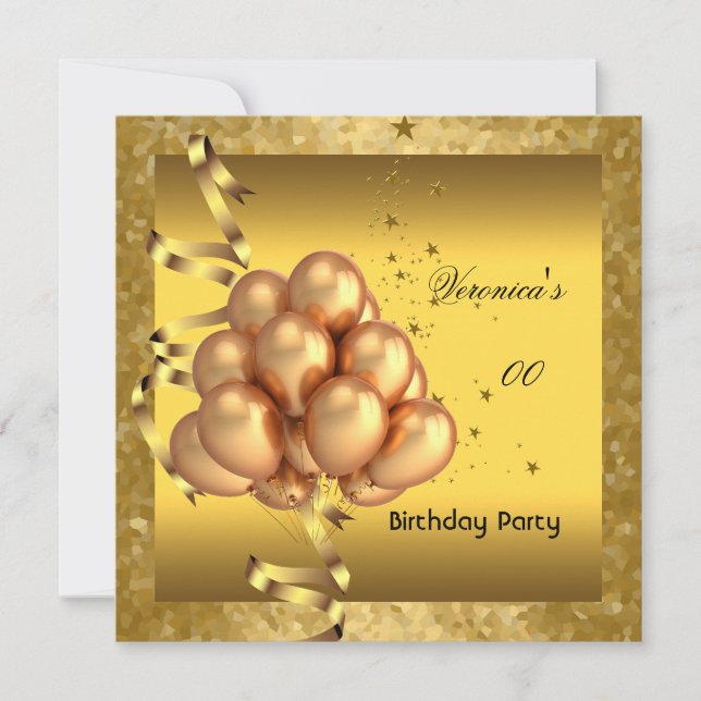Invitation Tout âge Anniversaire Fête Élégant Ballons d'or (Devant)