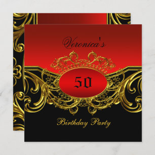 Invitation Tout âge Anniversaire Fête Élégant Rouge Noir Or