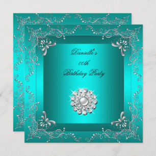 Invitation Tout âge Anniversaire Fête Turquoise Diamant Bleu 
