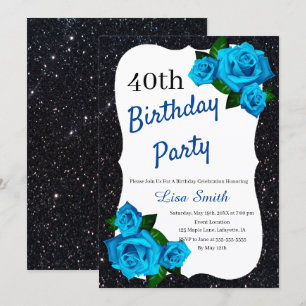 Invitation Tout âge Anniversaire Noir Parties scintillant Ble