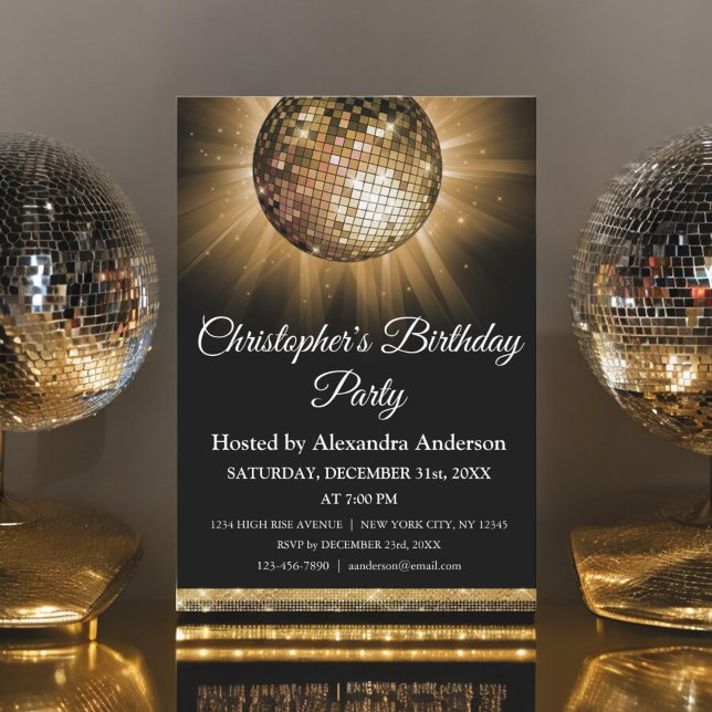 Invitation Tout âge Anniversaire Soirée Gold Sparkle Disco Ba (Créateur téléchargé)