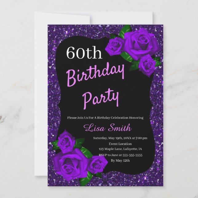 Invitation Tout âge Anniversaire Violet Parties scintillant v (Devant)