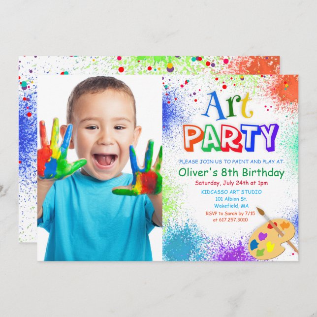 Invitation TOUT AGE Art Party Paint Party Anniversaire Invita (Devant / Derrière)