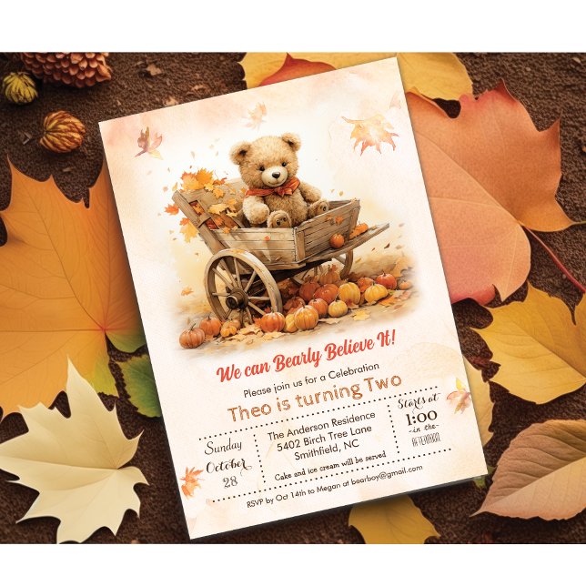 Invitation TOUT ÂGE Automne Automne Teddy Ours Anniversaire I (Créateur téléchargé)