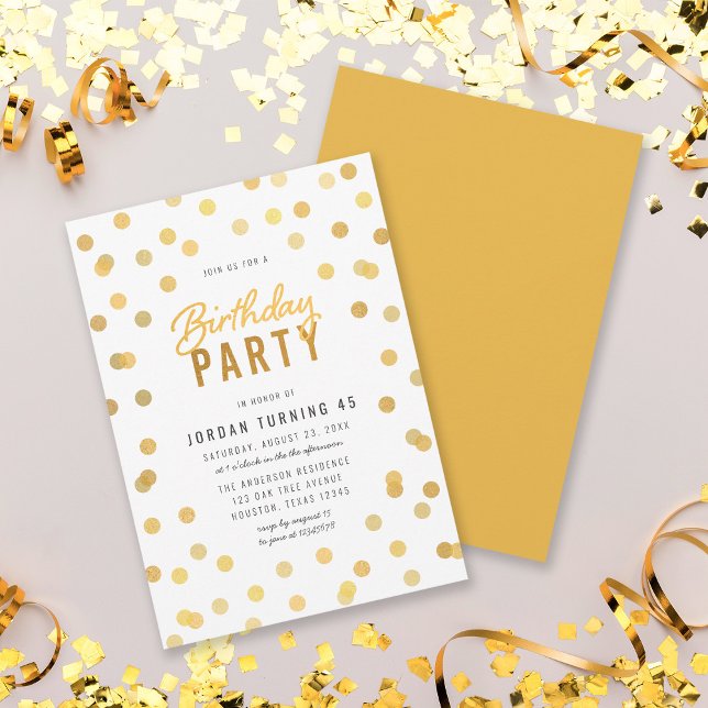 Invitation Tout âge Blanc & Faux Gold Confetti fête d'anniver (Créateur téléchargé)