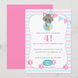 Invitation Tout âge Chat ou Kitten Anniversaire Fête Invitati